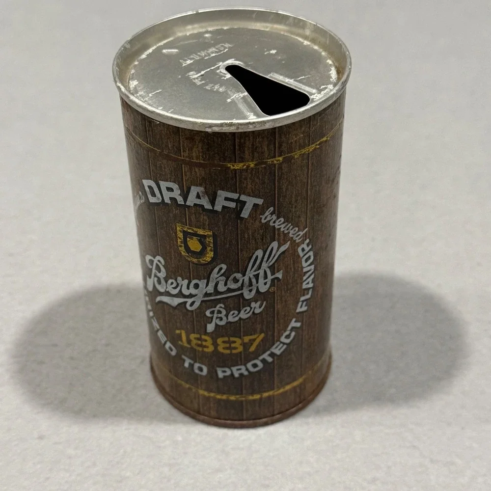 Berghoff Beer‎ Can 12oz Brown Wood Grain Vintage Pull Tab Flat Top